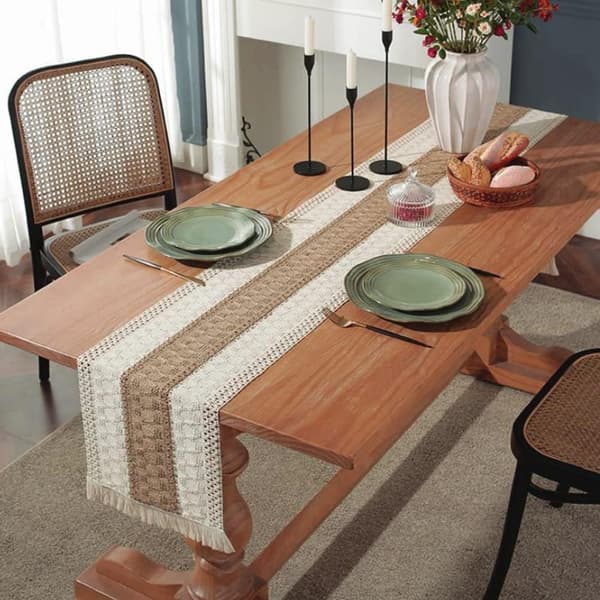 Macrame Bomull Linne Bordslöpare Burlap Bordslöpare med tofs