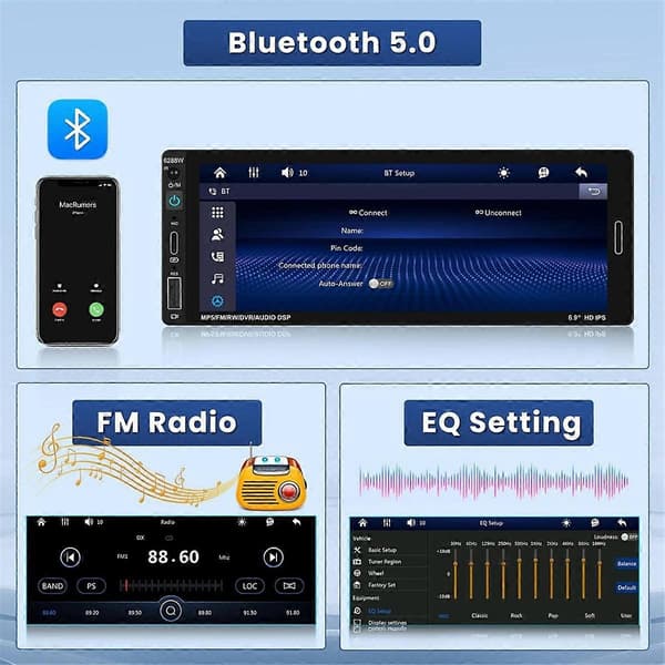 6,9 tommer trådløs Carplay bilstereo enkelt DIN touchscreen bilradio, Android Auto Bluetooth Mirror Link FM mikrofon SWC