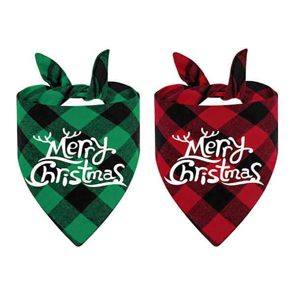 2 kpl klassinen kolmio Merry Christmas -painatuksella lemmikkieläinten ruudullinen huivi