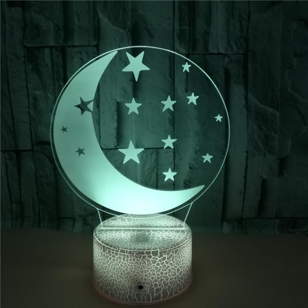 Moon 3D Night Light, 7 färger som ändras med Touch & Remote Co