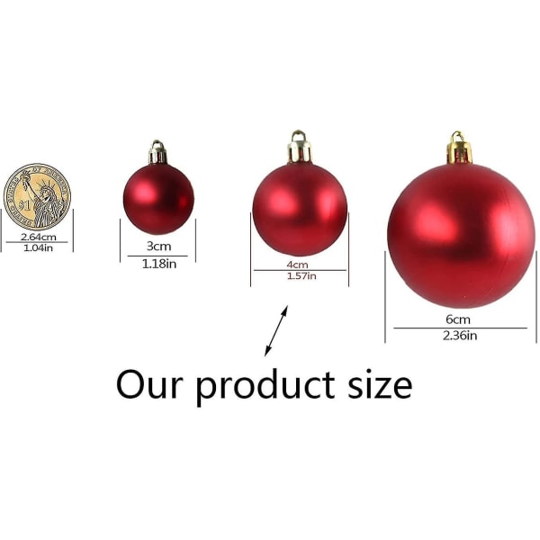 Julkula Sprossningssäker Julgransdekorationsboll Julbollsdekorationer Julbröllopsdekorationsboll 1,6" (4cm) 36-delars set Red