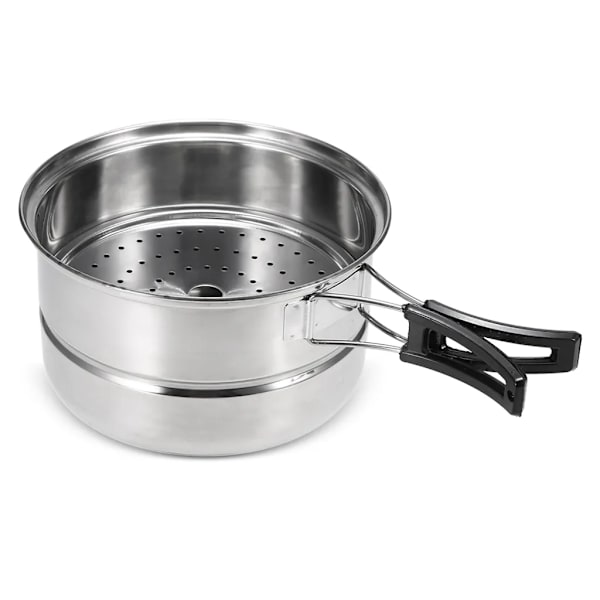 3 st Camping Köksredskap Set Rostfritt Stål Gryta Pan Steam Rack Utomhus Hem Kök Matlagning Set