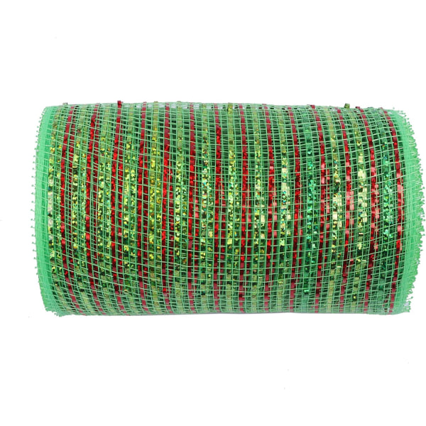 10 yards mesh nätband för dekoration/kranstillverkning (grön/röd, 6"