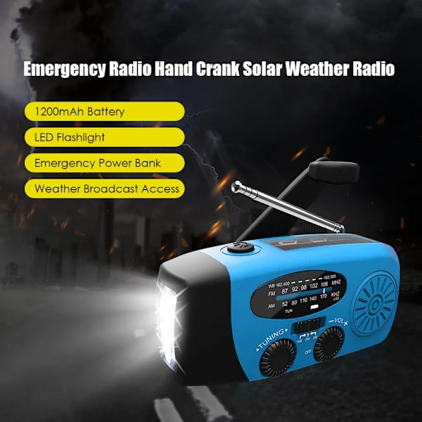 Hätätilanteen aurinkoenergialla toimiva käsikampi 1200mAh AM FM NOAA sääradio LED-valo USB-laturi ulkokäyttöön