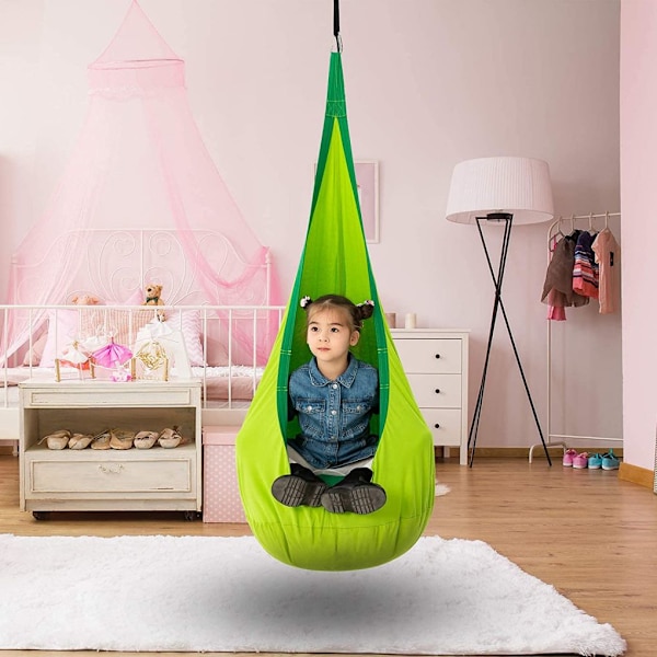 Barn pod swing hängande stol i bomull för inomhus och utomhus green