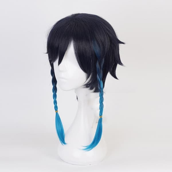IC Spil Genshin Impact Venti Gradient Blå Cosplay Paryk Flettet Syn Sort one size