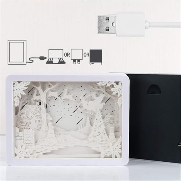 Christmas 3D Paper Carving Night Light, Stereo Creative USB C