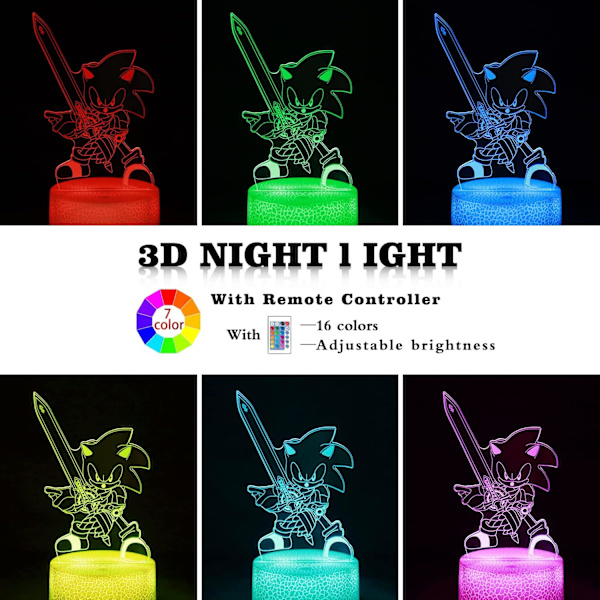 3D Sonic The Hedgehog Anime Illusion Lamp,Remote Touch 16 Co
