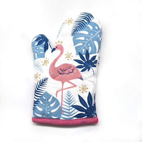 Uunikintaat 1 pari Lämmönkestävät uunikintaat Liukumattomat flamingokuviolliset keittiöuunikintaat Sopivat ruoanlaittoon, leivontaan, grillaamiseen NO:1