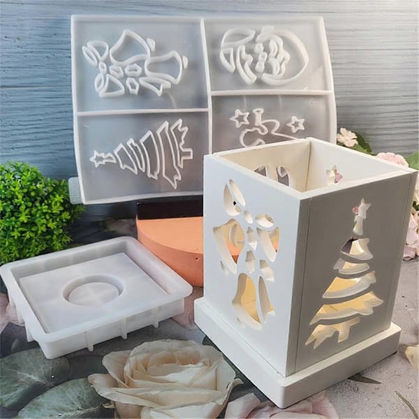 3D Jul Tema Ljuslock Prydnad Silikonformar Projektion Bitat Hus Harts Betong Ljuslock Form