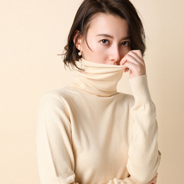 Kvinner Strikket Høst Vinter Genser Pile Krage Inner Bottoming Skjorte Ensfarget Genser Camel color XL