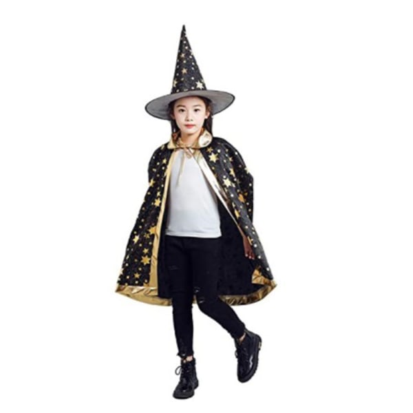 Børne Halloween kostume, Heks Troldmand Kappe med hat til Magie Schwarz