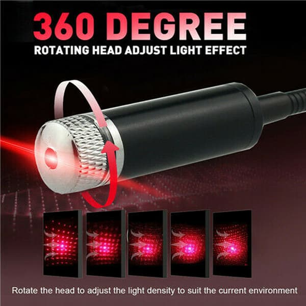 LED Natlys Bil Interiør Loft Atmosfære Stjerne USB projektor red