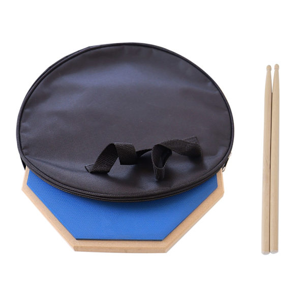 12-tuumainen harjoitustyyny rumpuille ja kapuloille Setti harjoitustyyny säilytyslaukulla Hiljainen rumpualusta Vaahterapuiset rumpukapulat Black With stick bag
