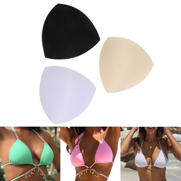 3-par triangel för kvinnor Bikini-bröstskyddsinsatser Svampskum BH P Beige 3pair