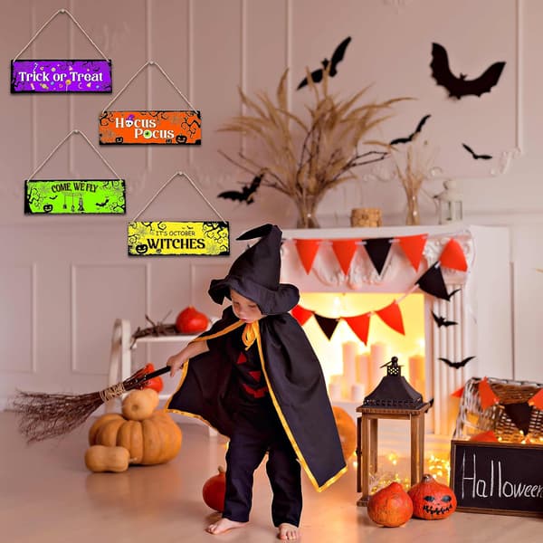 4 dele Halloween-dekor Børneværelse Vægdekor træskilt, 11,8x3,9