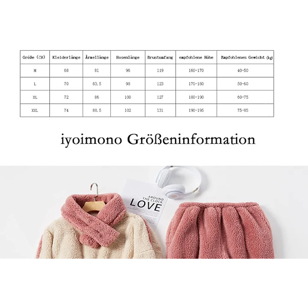 Pyjamas för kvinnor Set med 2 Pyjamas Långa toppar Byxor Fleece Casual Set Bekväm varm Coral Fleece Pyjamas Fleece Vinter Pyjamas, M, Vit Blå