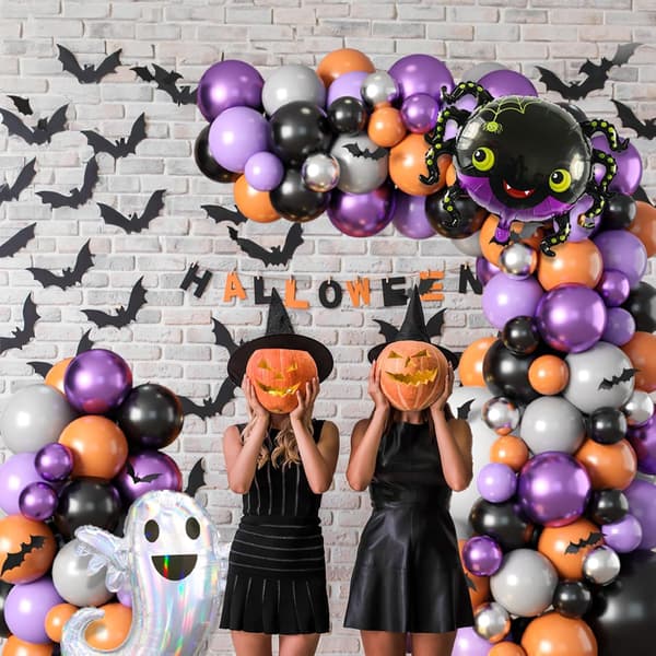 Halloween Balloon Arch Kit - Spider, Ghost, Bat Stickers - Lila