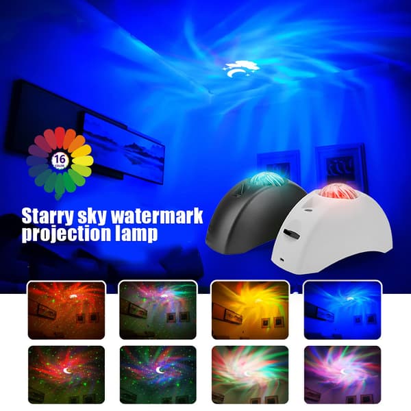 7 färger Star Projector Ocean Wave Lampa Sovrum nattljus, Bluetooth -kompatibel vit white