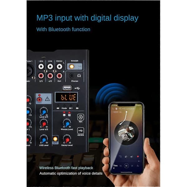 5-kanals lydmikser med UHF trådløs mikrofon Studio lydmikser Bluetooth REC DJ-konsollmiksing for karaoke