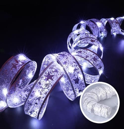 Julebånd LED-lamper Bowknot guldbånd White 4M