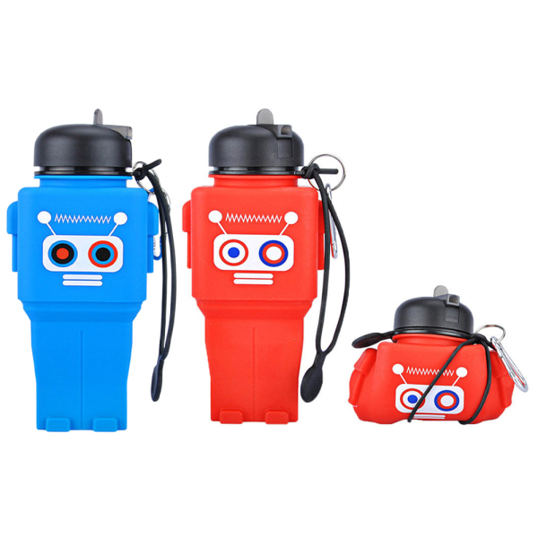 Robotformet silikonvannkopp Bærbar lettrengjørende vannkopp Ikke-skadelig silikonflaske Red Robot