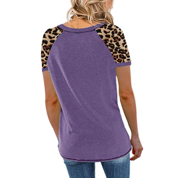 Printtikuvioitu naisten lyhythihainen toppi pyöreällä pääntiellä Purple,XL