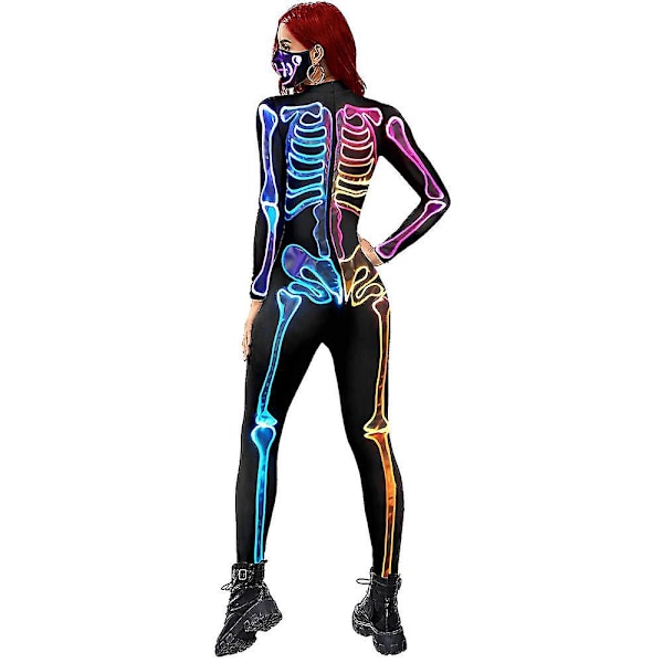 Exig skeletdragt til kvinder til Halloween skeletbody S