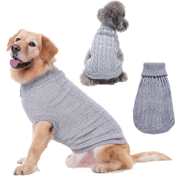 Kæledyrssweater, Turtleneck Strikket Jumper Hundetrøje Varm Frakke Sød Hvalp Kattetøj grey xxxl