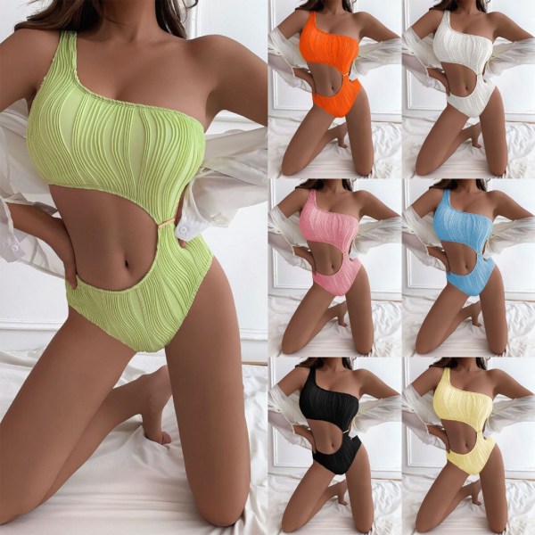 Kvinder En-skulder Ribbet-Bikini Cutout Badedragt Badetøj Badedragter Uregelmæssig-skønhed Exiga Badetøj-Strand Green S