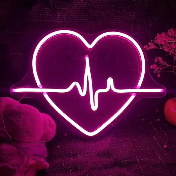 Heart Neonskylt, Led Neon Heart Light, Rosa Neonskylt för sovrummet