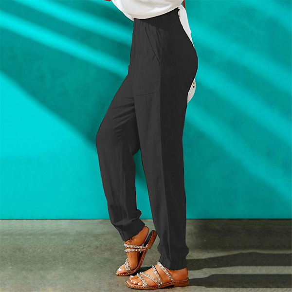 Women's Ruffled Stretch Harem Pants Black XL