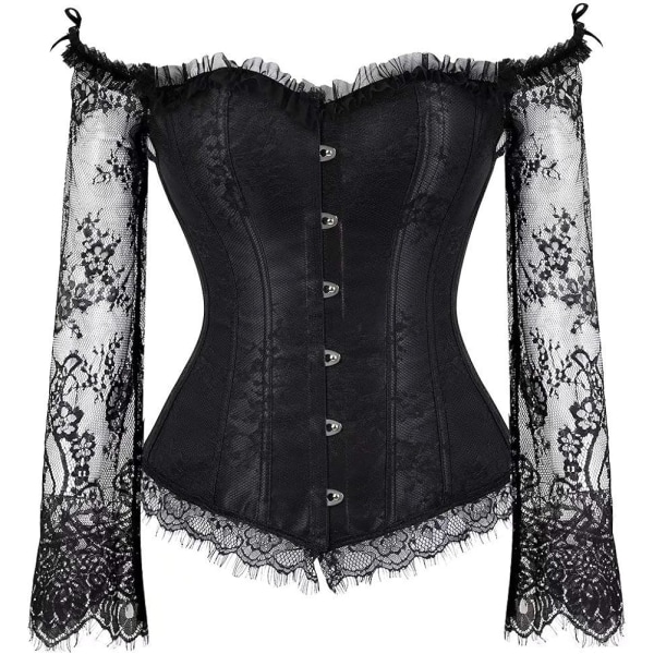 Korsetter för kvinnor Overbust Bustier Top Gothic Sexy Shoulder 8127black L