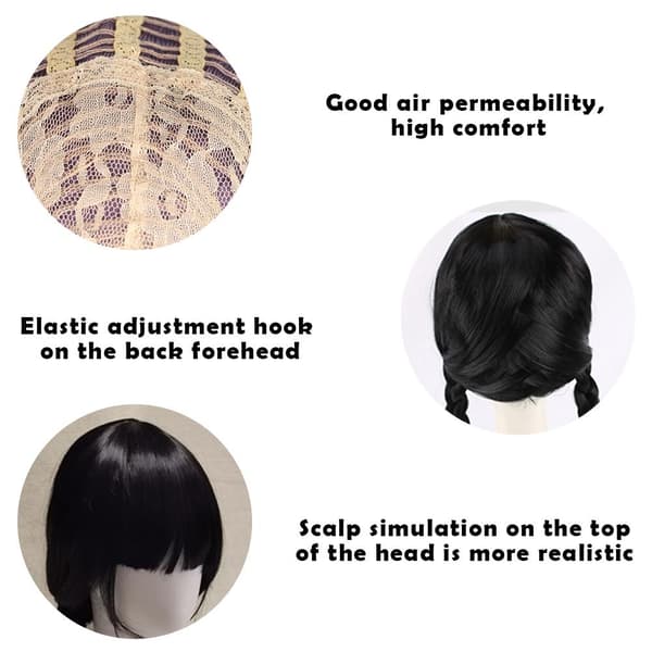 Barne Jenter Onsdag Addams Parykk Lang Rett Midtskill Varme R blackB no bangs