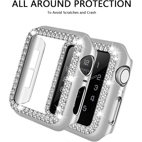 För Apple Watch Case 44mm Series 6/5/4 SE Bling Rhinestone Apple Watch Case Bumper Frame Case för iWatch Series 44mm Silver
