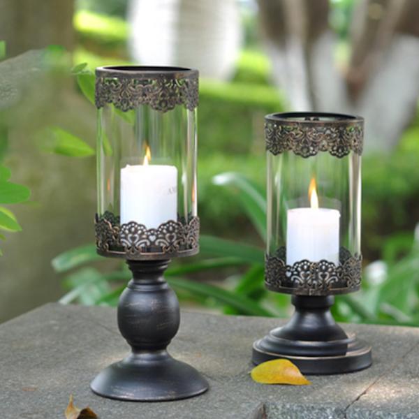 Vintage look mångsidig metallisk blommönster ljushållare black small