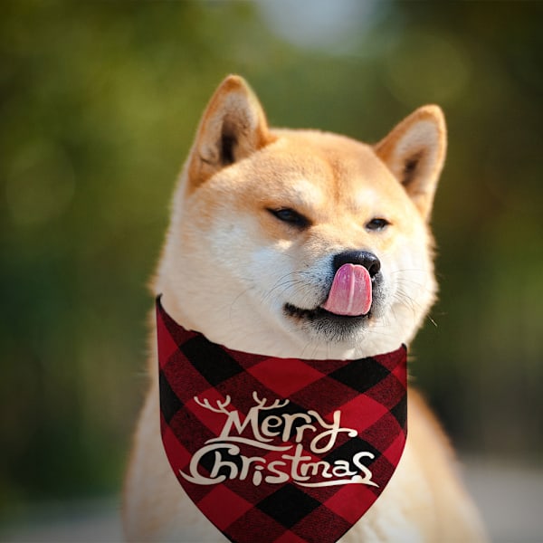 2 kpl klassinen kolmio Merry Christmas -painatuksella lemmikkieläinten ruudullinen huivi