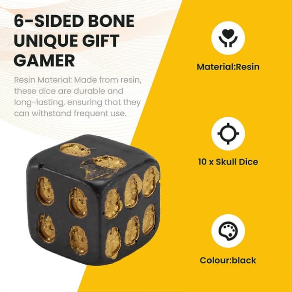 Kranie terninger 6-sidet knogle unik gave gamer til rollespil brætspil til Halloween, 10 stk sort
