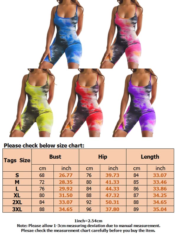 Dame Sommer Tie-Dye Trykk Shorts Vest Jumpsuit Overall Red,S