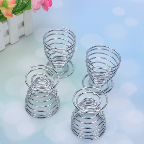 4 Stück Eierbecher aus Edelstahl, Mini-Federdraht, Eierhalter, Aufbewahrung für gekochte Eier, Ständer für Zuhause (Silber) silvery