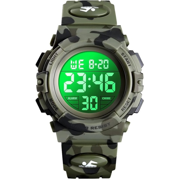 Ur til børn Udendørs sport 50M Vandtæt elektroniske ure Vækkeur 12/24 H Stopur Kalender Drenge Pige Armbåndsur