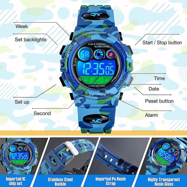 Barns digitala watch för pojkar, flickor, barns casual multifunktionella elektroniska utomhusklockor