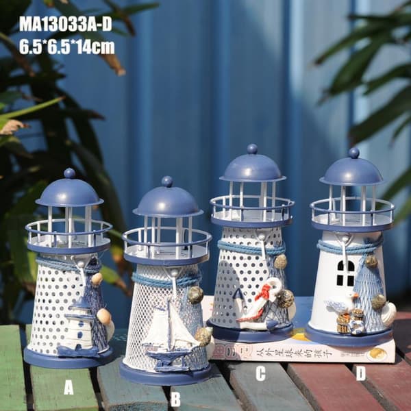Mediterranean Tower Candle Lighthouse Iron Lysestake hjem Met Random style 2