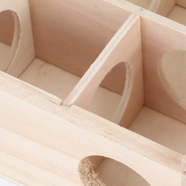 Hamster labyrintleksak, mushus i naturligt trä med plexiglas