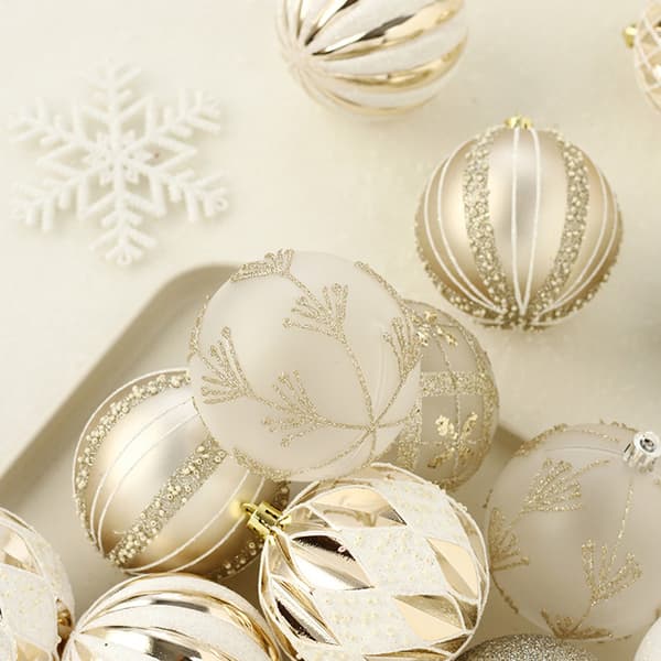 8 cm julekugler pynt, 16 stk splintersikre farverige champagne gold