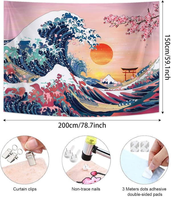 (150 x 200 cm) Havsvågsväv Sunset Väv Kanagawa J