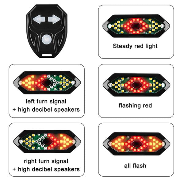 Cykelljus Sväng Cykelriktningsindikator LED med horn