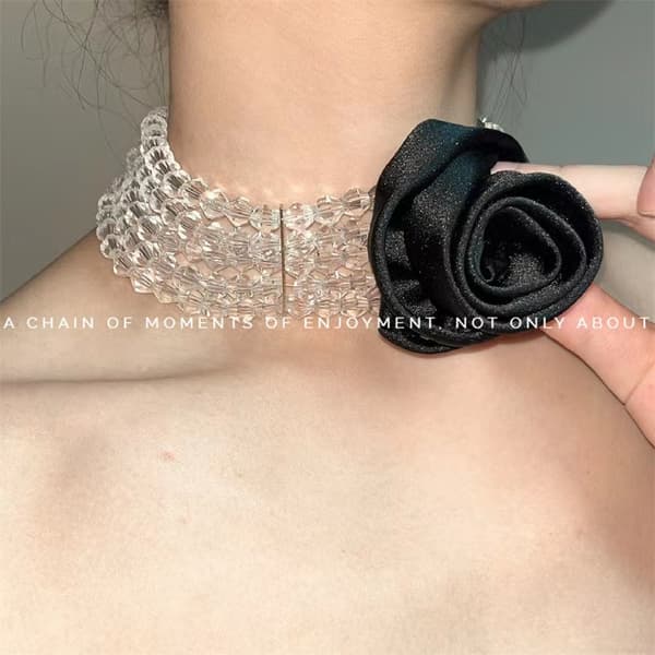 Fransk dame rosepyntet krystallperle choker