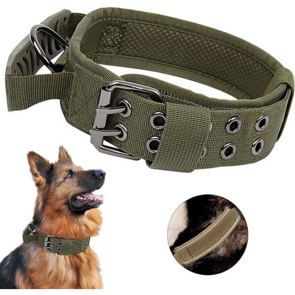 Taktiskt hundhalsband med kontrollhandtag, Military K9 justerbart vadderat hundhalsband för medelstora hundträning（XL）
