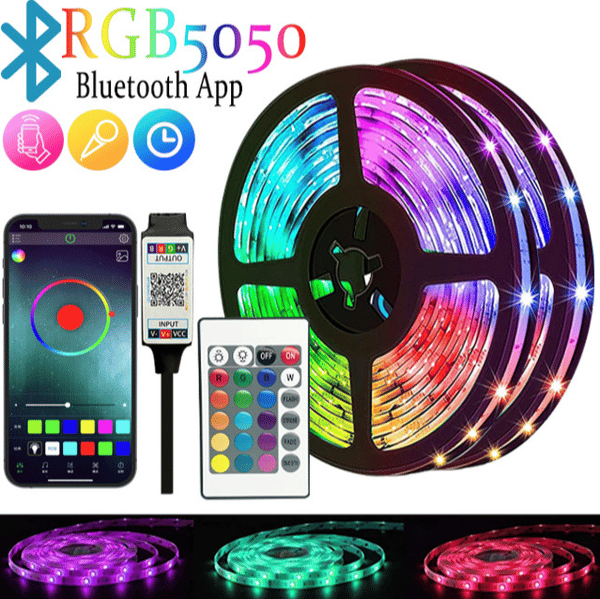 3M 360 RGB 5050 SMD Smart Bluetooth LED-lyslist – med fjernkontroll